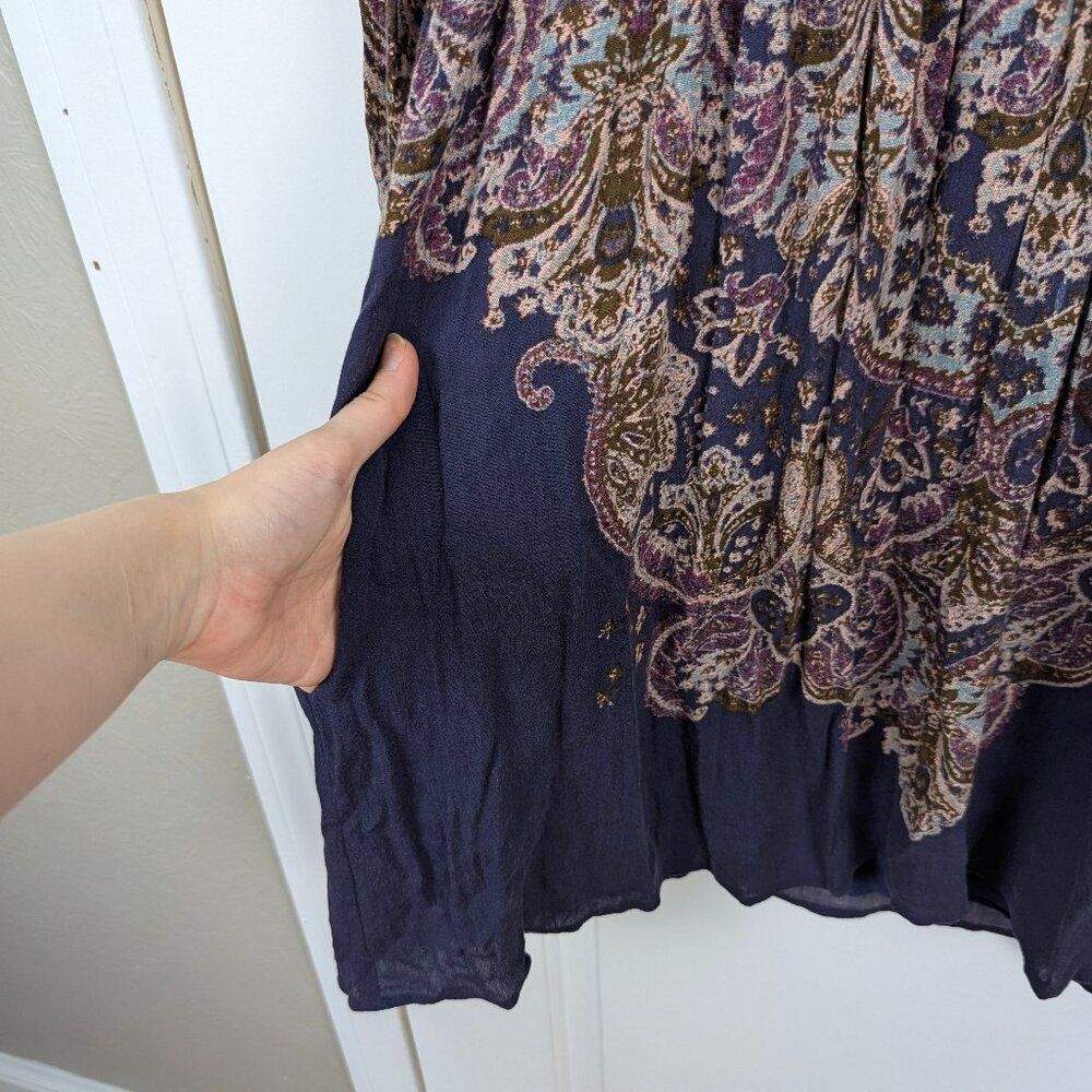 Free People | Navy Paisley Print V-Neck Tunic Dress Size 2 - Picture 5 of 7